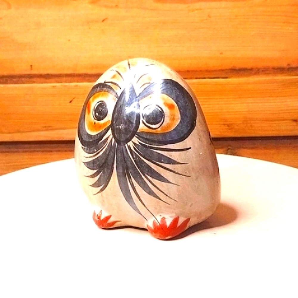 MEXICAN TONALA POTTERY OWL Hand Painted